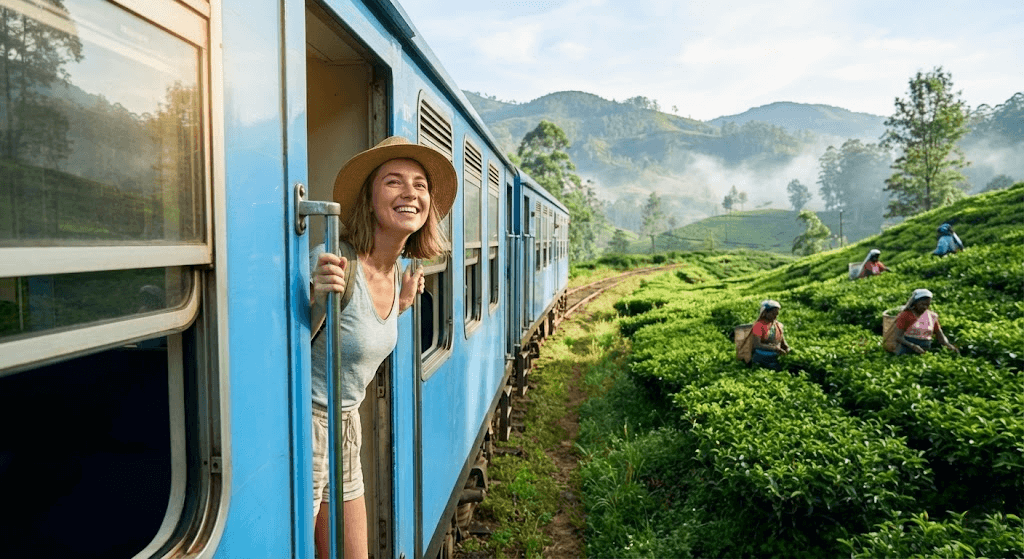 Alt Text: Famous blue train ride from Kandy to Ella on a 3 day hill country tour.